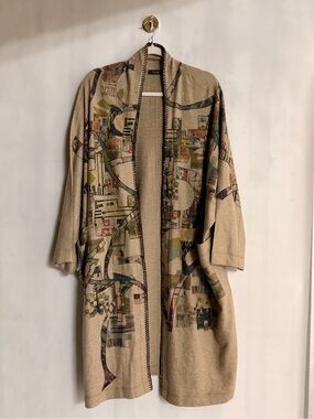 INOAH Whimsical Abstract Art Print Open Front Duster Cardigan Jacket OS
